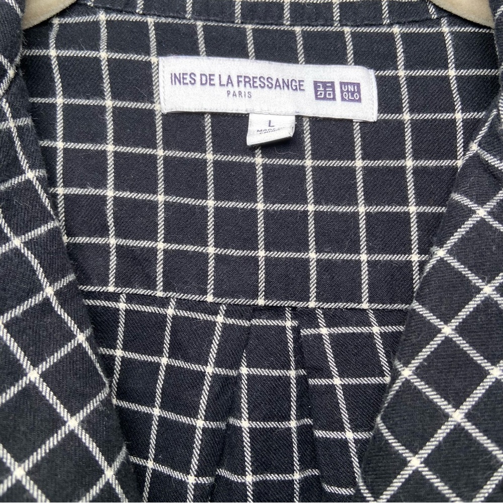 UNIQLO x Ines De La Fressange Checkered Plaid Black Large Cotton Dress *No Belt - Picture 3 of 4